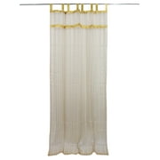 Mogul 2 Organza Sheer Curtains Beige Stripe Pattern Border Panel Window Treament (Length:96")