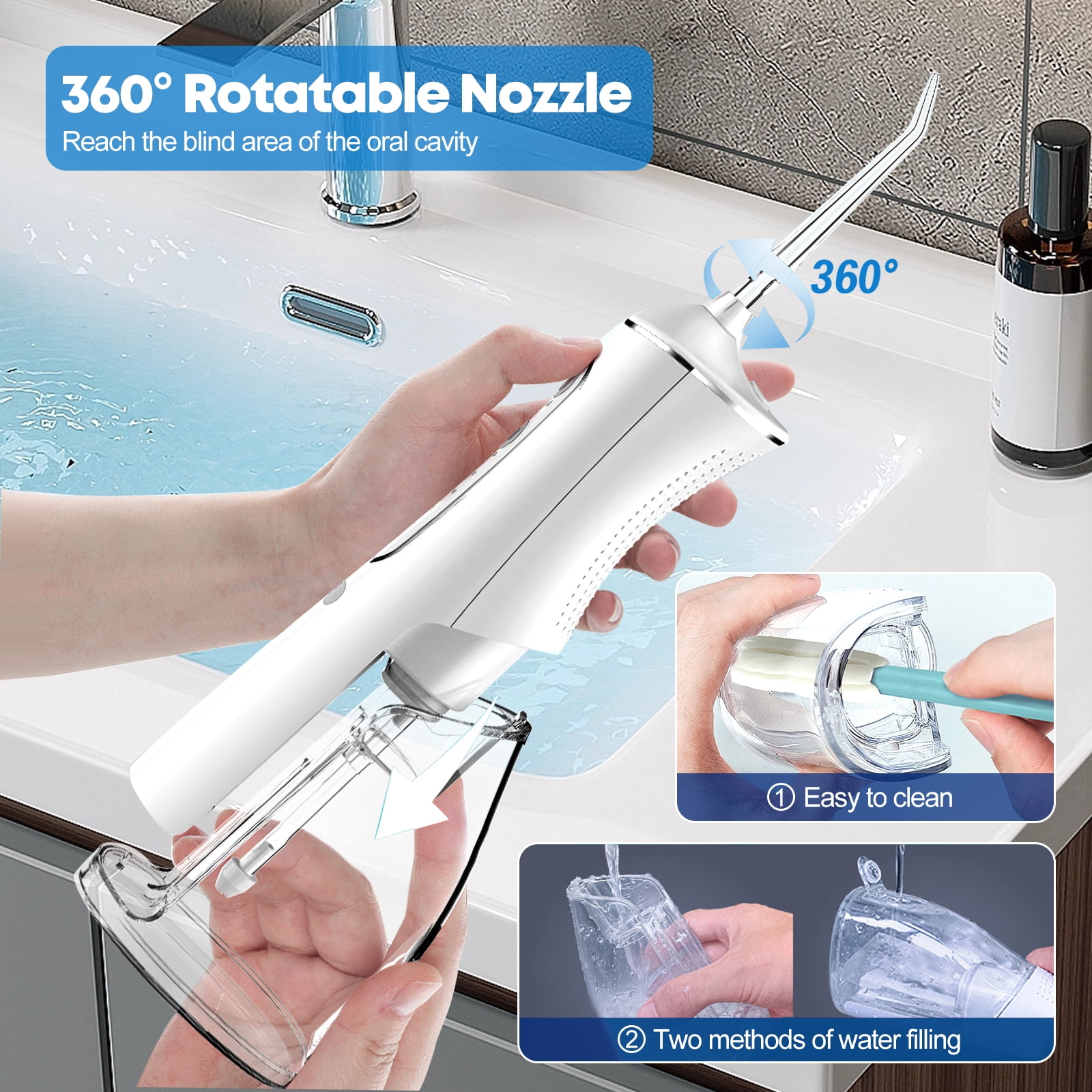 Korsmall Cordless Water Flosser for Teeth, Rechargeable Oral Irrigator with 4 Cleaning Modes, IPX7 Waterproof, for Home and Travel, White
