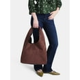 thumbnail image 2 of Time and Tru Women's June Soft Faux Suede Hobo Bag, Chocolate, 2 of 6
