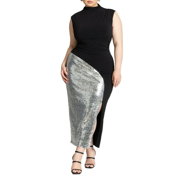 ELOQUII Women's Plus Size Funnel Neck Knit Dress With Sequin