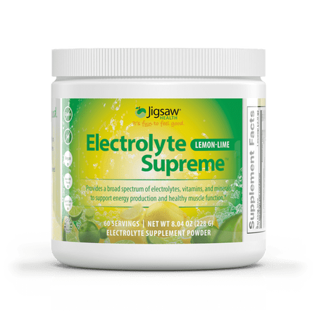 Jigsaw Health - Electrolyte Supreme - Great Lemon-lime Flavor - Broad Spectrum of Electrolytes + trace minerals - 60 Servings (Lemon Lime, Jar)