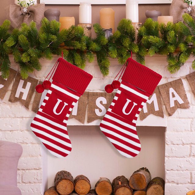 Christmas Stocking Knit Initial Christmas Stockings for Family Farmhouse Monogram Letter Christmas Stockings Christmas Decorations Gift Stocking Personalized Stocking Embroidered Letter