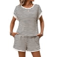 thumbnail image 3 of Women'S Summer 2 Piece Sets Striped Short Sleeve T Shirts and Shorts Loungewear Matching Set Color M, 3 of 9