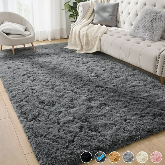 Nefoso Shag Area Rug, 5ft x 8ft Soft Fluffy Area Rugs for Living Room Bedroom Decor Carpet, Dark Gray