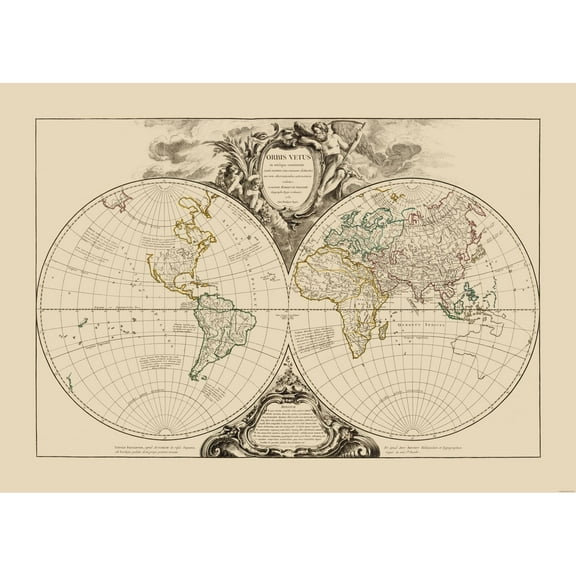 Historic Map - World - Vaugondy 1752 - 32.32 x 23 - Vintage Wall Art