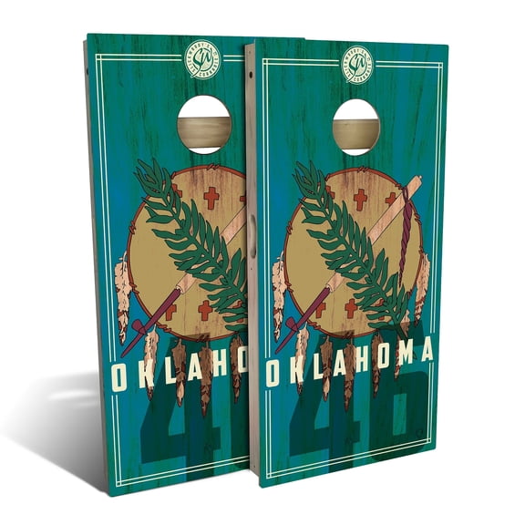 Skip's Garage | Oklahoma State Flag 2.0 Cornhole Board Set | Includes Boards & Bags | Choose Your Size & Accessories