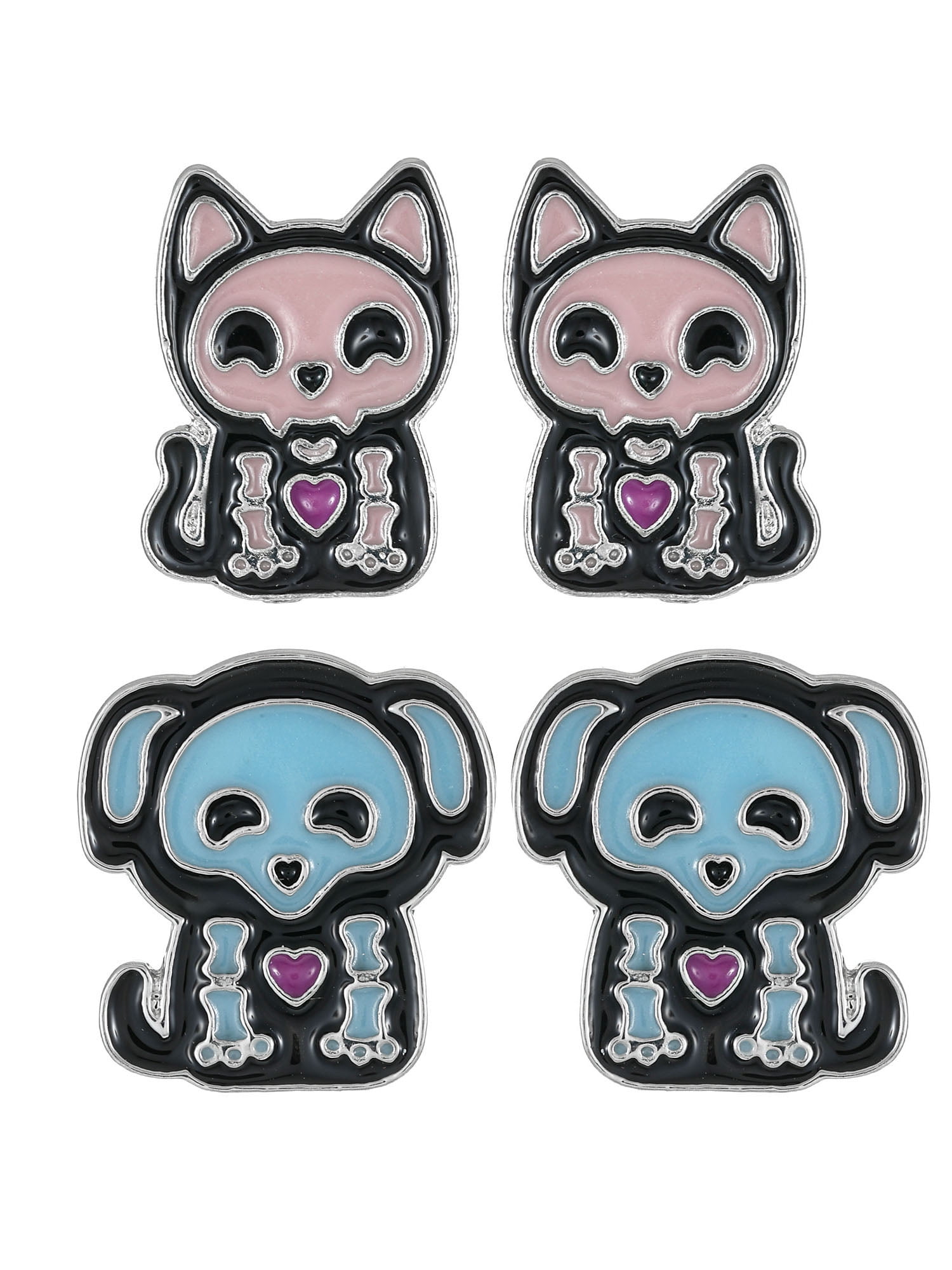 Way to Celebrate Skeleton Pet Halloween Clip-On Stud Earrings, 2 Pairs