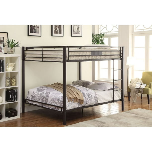 Queen Over Queen Bunk Bed, Upgraded Metal Bunk Bed Frame with 2 Ladders