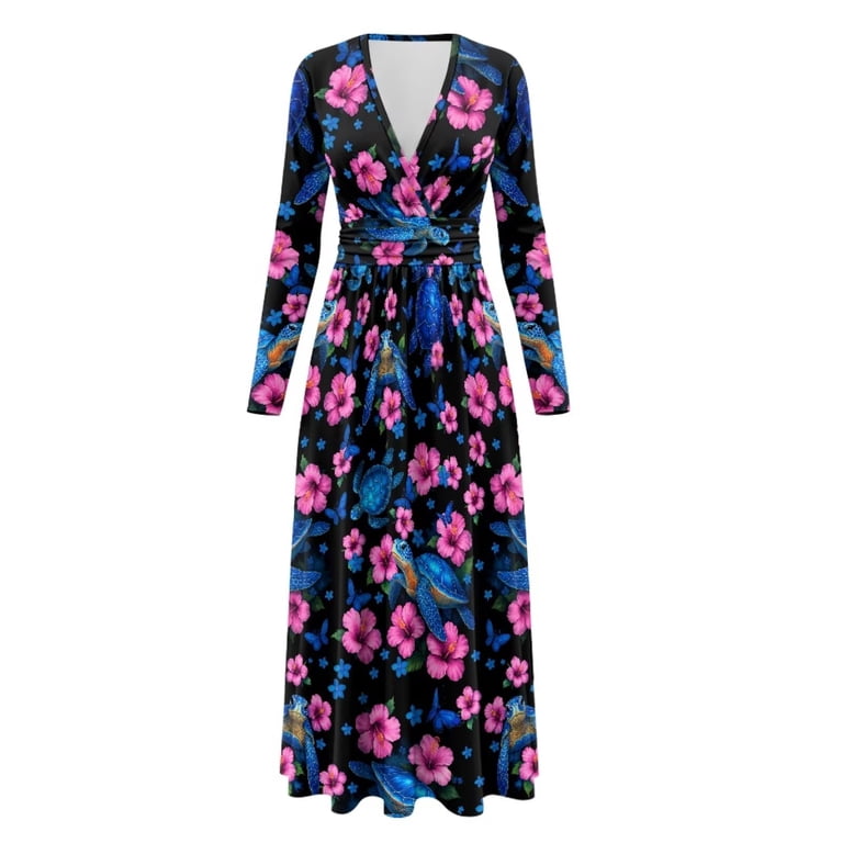 chinese dress ladies Cotton Blend Tiered Maxi Dress in Hibiscus