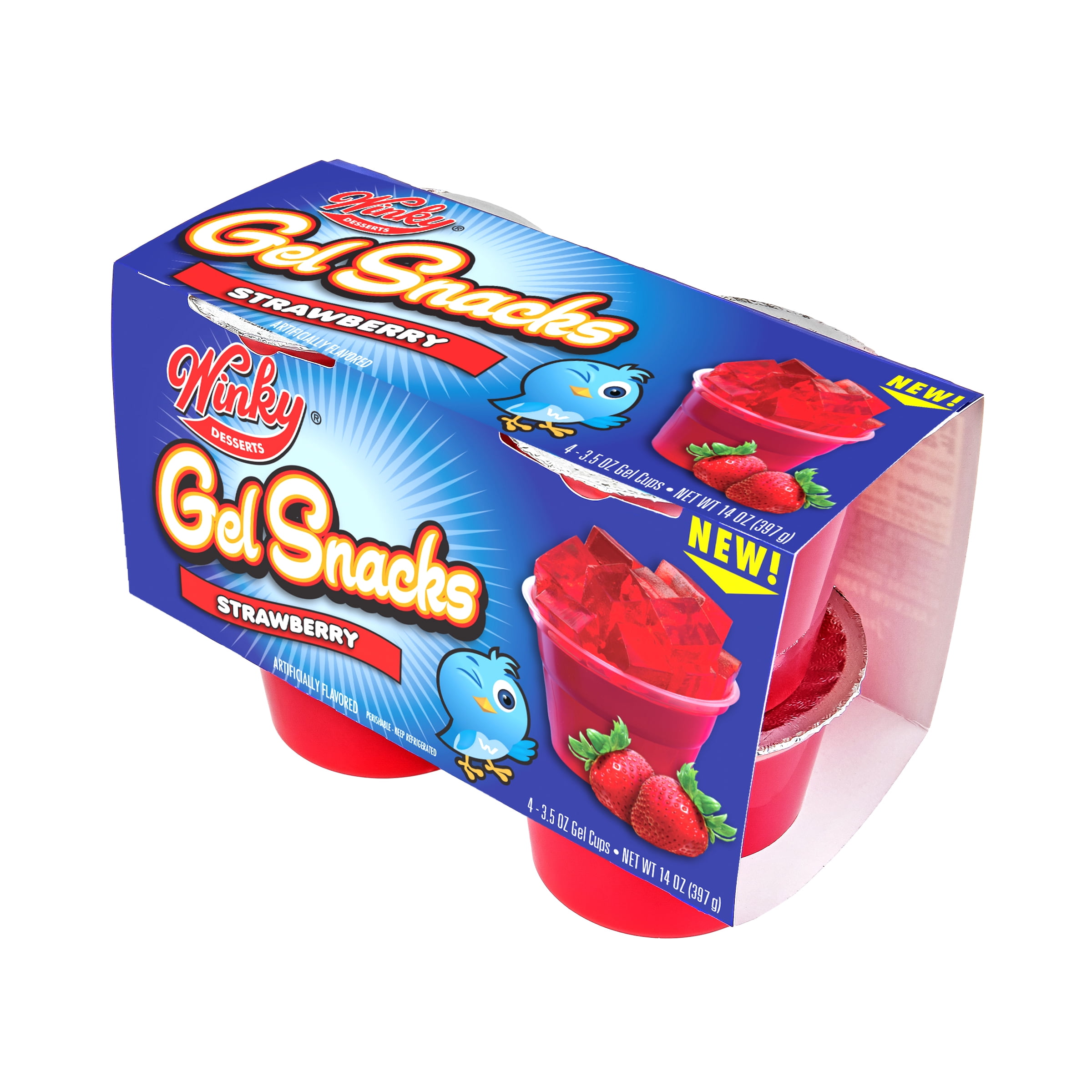 Winky Strawberry Gel Snacks, 4 Count Plastic Cups, Refrigerated, 1 Cup Serving Size