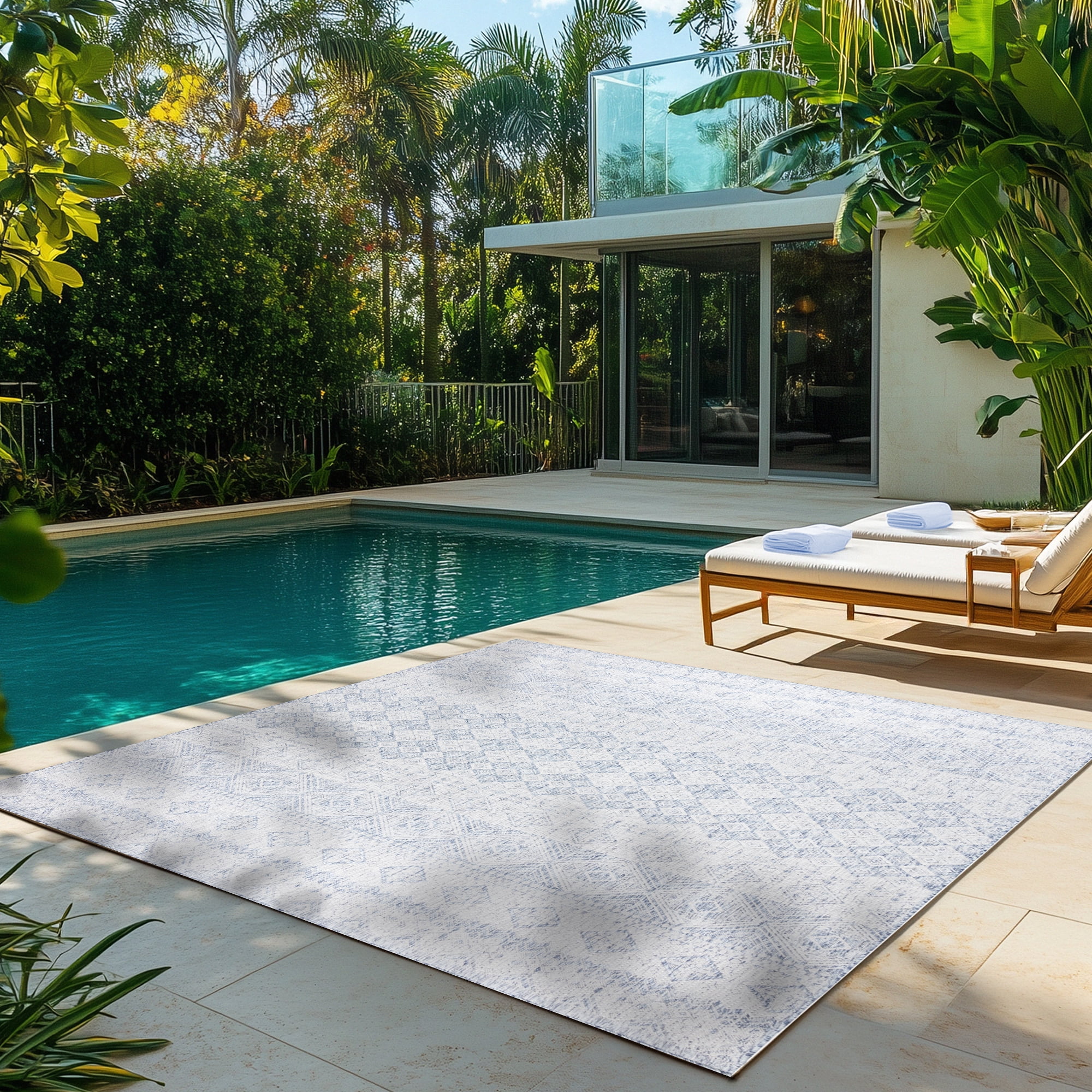 Savara Talina Indoor/ Outdoor Polypropylene Blue Flat Weave Area Rug, 8x10