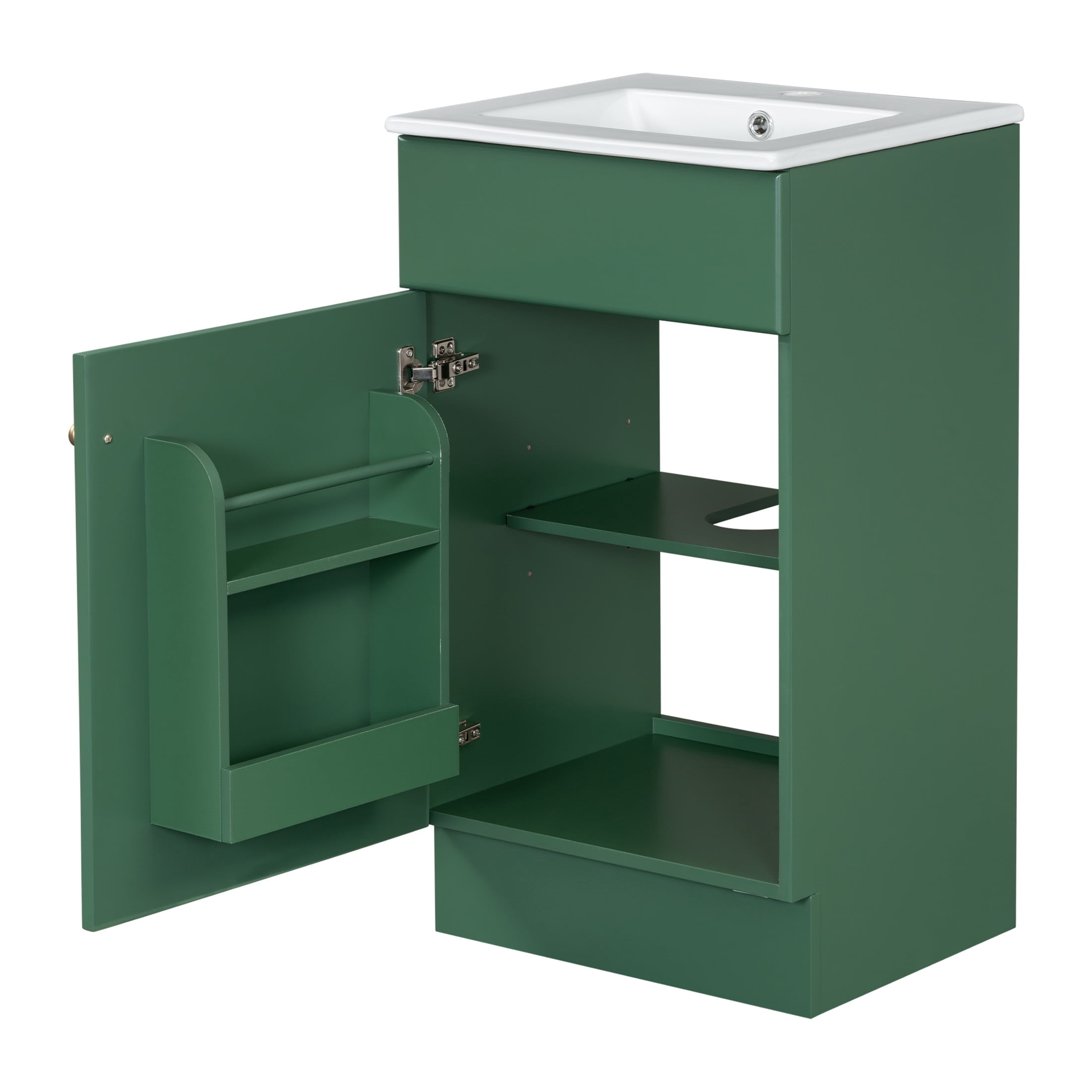 Vale Modern 18" Bathroom Vanity Cabinet with Ceramic Sink, Soft-Close Door, and Adjustable Storage, Green