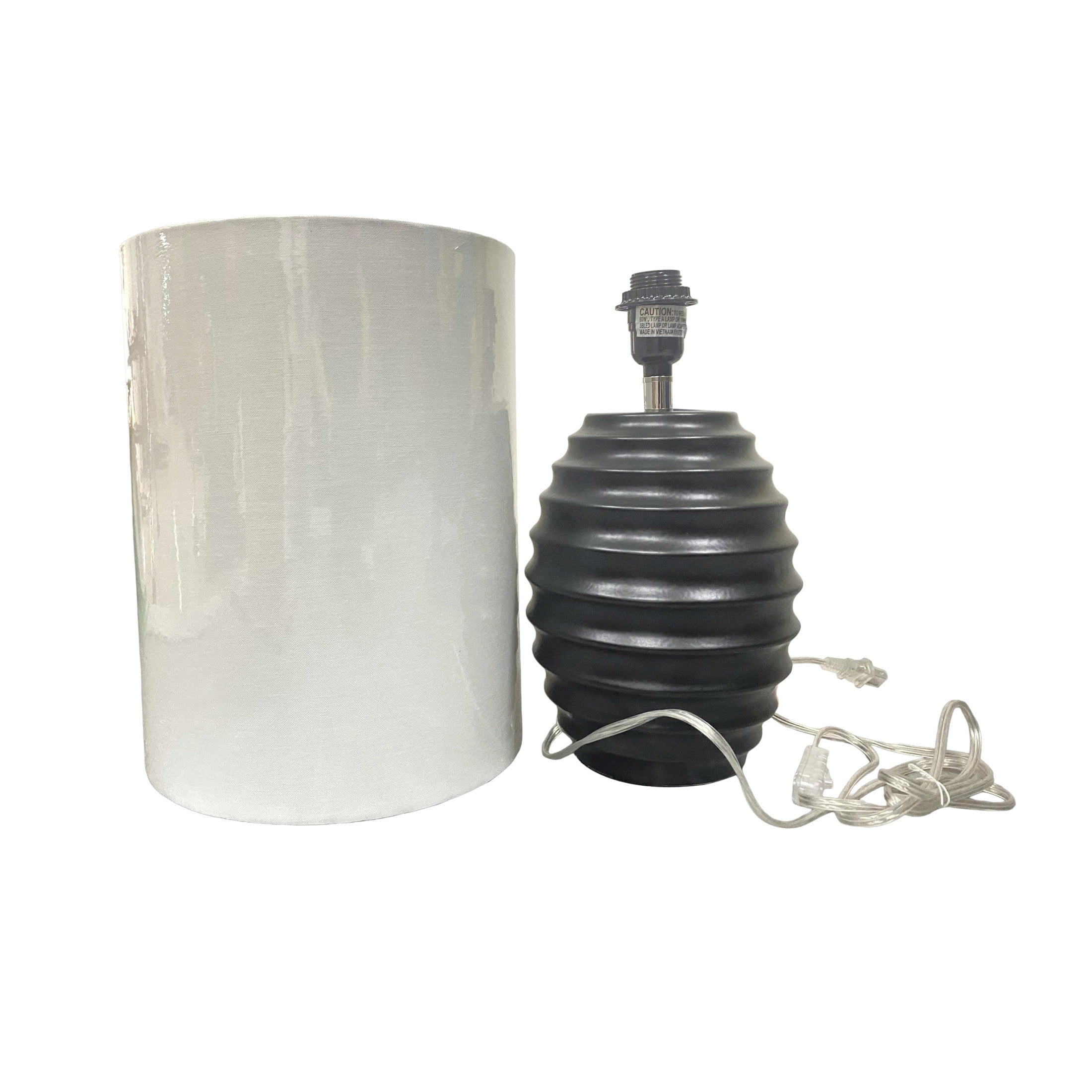 DecMode 24" Handmade Ribbed Black Table Lamp with White Linen Shade
