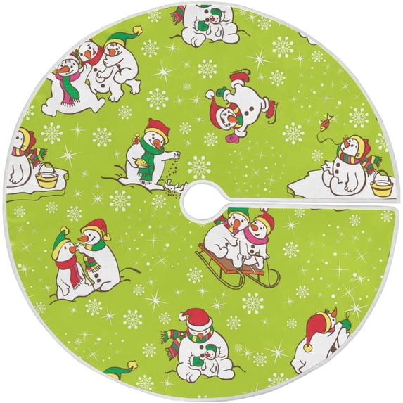 FMSHPON Snowman On Green BackgroundSnowflakes Xmas Christmas Tree Skirt Stand Mat for Holiday Party Decoration Indoor Outdoor 36 inches