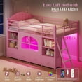 thumbnail image 4 of Mabor Twin Size Low Loft Bed with 6 Storage Drawers,Twin Loft Bed with Bookcase & LED Lights, Upholstered Headboard, Secret Play Space, Metal Bed Frame with Safety Guardrail & Inclined Ladder,Pink, 4 of 9
