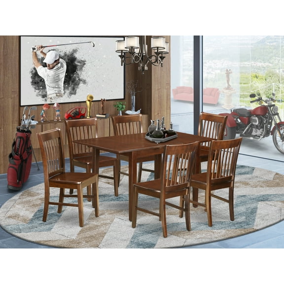 NOFK7-MAH-W 7 Pc small Kitchen Table set - Table with Leaf and 6 Dining Chairs