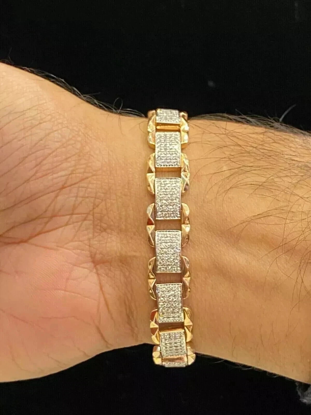 7 Ct Round Cut White Moissanite Tennis Bracelet For Men 14K Yellow Gold Plated