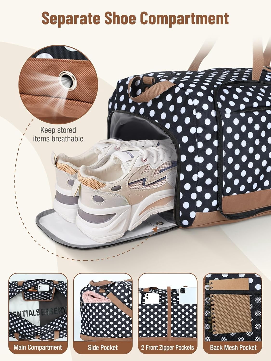 80L Large Foldable Travel Duffle Bag for Women - Separate Shoe Compartment, Carry On Weekend/Overnight/Hospital Bag with Straps (Blue Stripes)