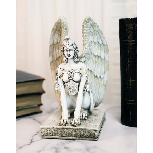 Ancient Greek Greco Roman Guardian Winged Lion Female Sphinx Resin Statue 8&quot;H