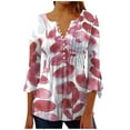 thumbnail image 3 of QATAINLAV Women's 3/4 Sleeve Tunic Tops Fashion Floral Printed Henley Shirts Casual Dressy V Neck Button Up Blouses Loose Ruched Flowy Pullover Red XXL Prime Today, 3 of 6