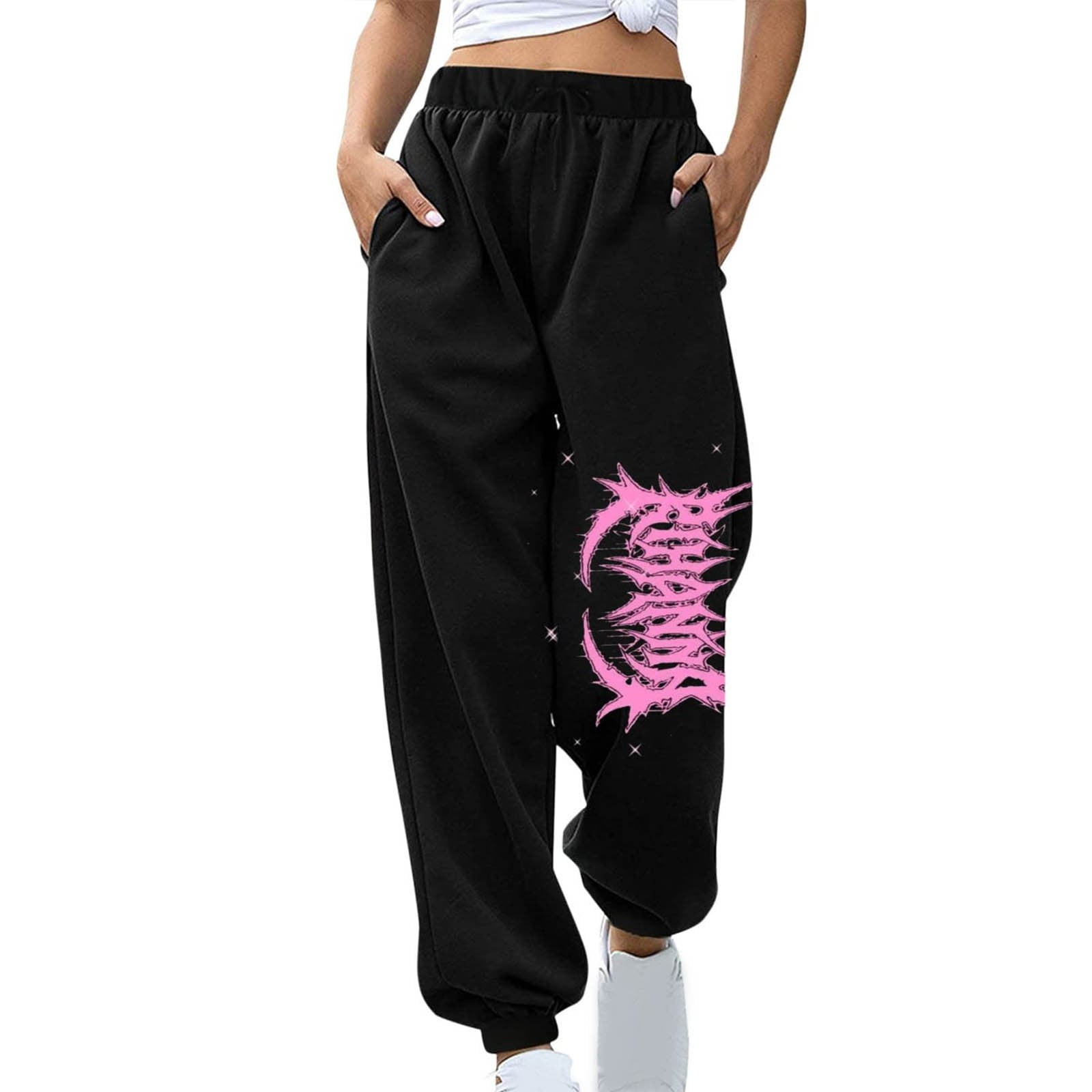 YWDJ Wide Leg Sweatpants Women Women Leopard Print Printing Loose High  Waist Leisure Time Wide Leg Pants Pink XS 