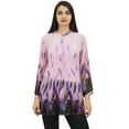 thumbnail image 6 of Phagun Pintucks Button Digital Leaf Printed Pink Long Sleeve Loose Tunic Top-26, 6 of 7