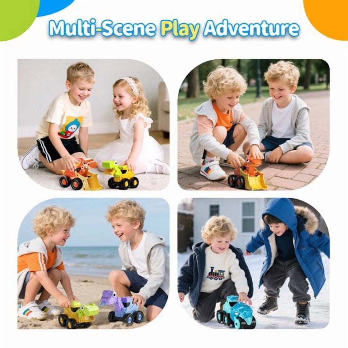 Dimoarch Dinosaur Construction Trucks Toys for Boys Ages 2 3 4, Toddlers Sandbox Vehicle Excavator Toys, Dino Press and Go Cars, Boys Birthday Gifts