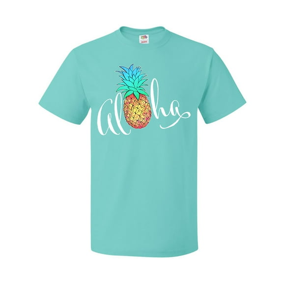 Inktastic Aloha- in cursive with pineapple rainbow colors T-Shirt