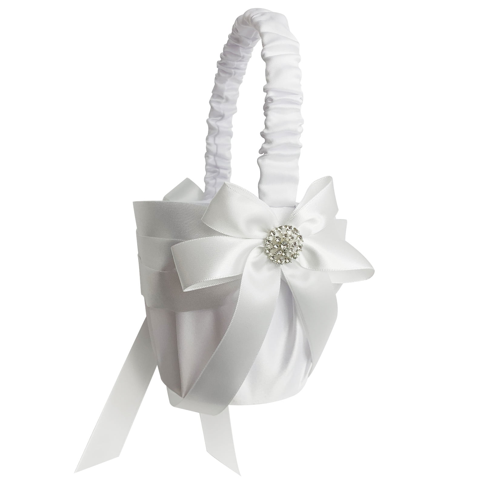 Wedding Flower Basket Ceremony Party Decor Petyoung Romantic Wedding Flower Girl Basket with Bowknot White