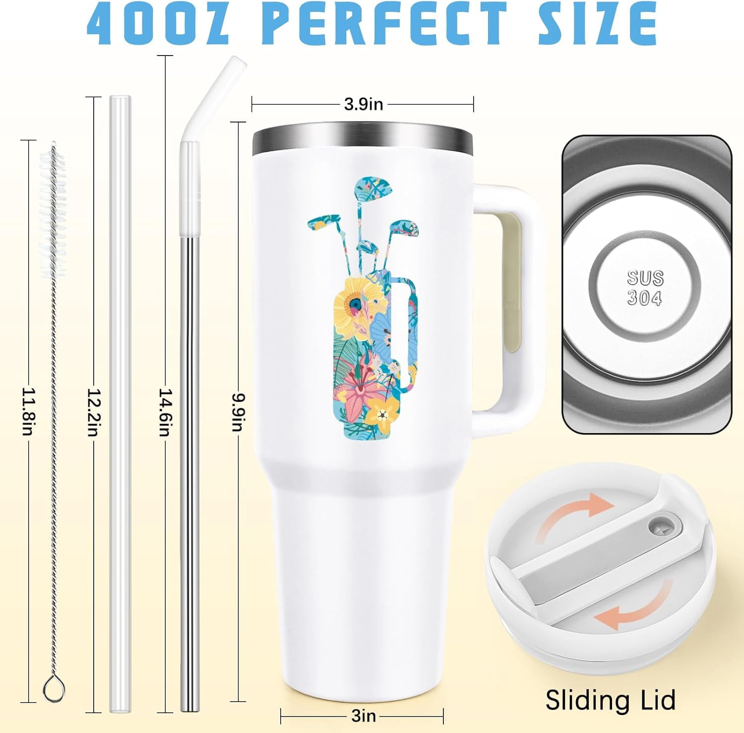 Golf Gifts for Women Golfers, Women Golf Accessories Stainless Steel Insulated 40 oz Tumbler, Gifts for golfers Women, Birthday Christmas Gift for Golfers Women, Mom, Sister, Bestfriend, White