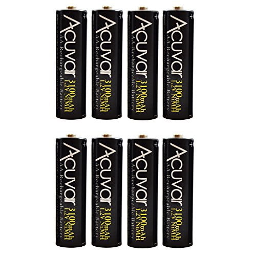 8 AA Acuvar Rechargeable NiMH Batteries 3100mAH (Black)
