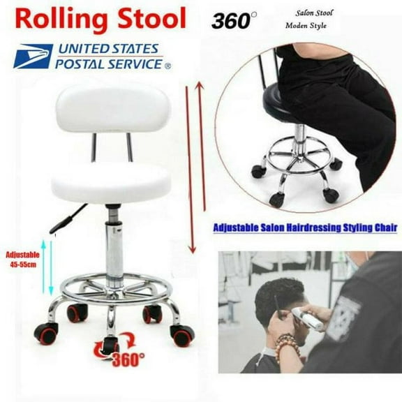 Goorabbit Pu Leather Rolling Stool With Mid Back Height Adjustable Office Computer Home Drafting Swivel Task Chair With Wheels White