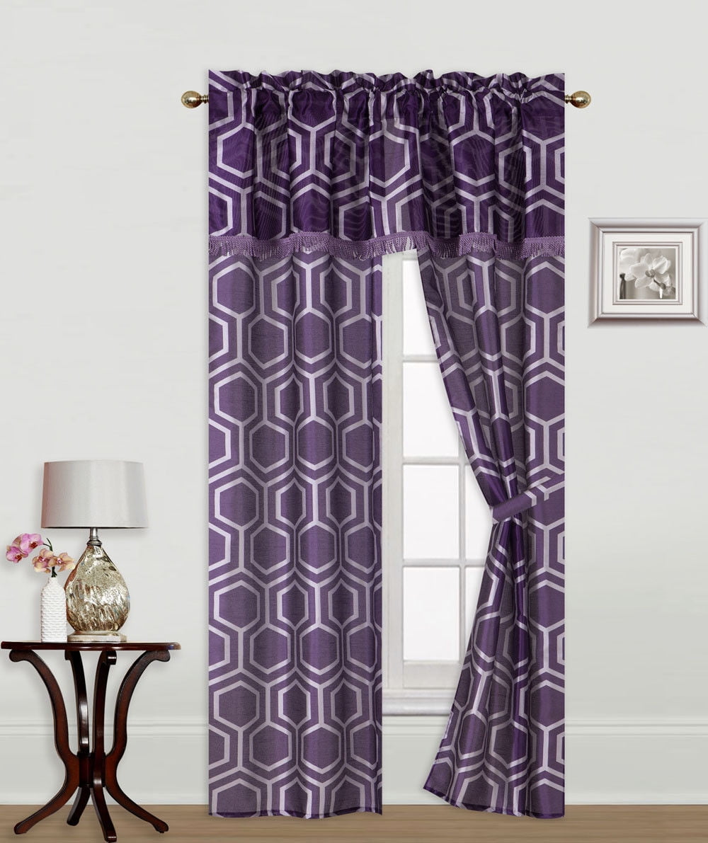 5PC SET SOLID ROD POCKET WINDOW CURTAIN WITH VALANCE AND TIE BACK R2