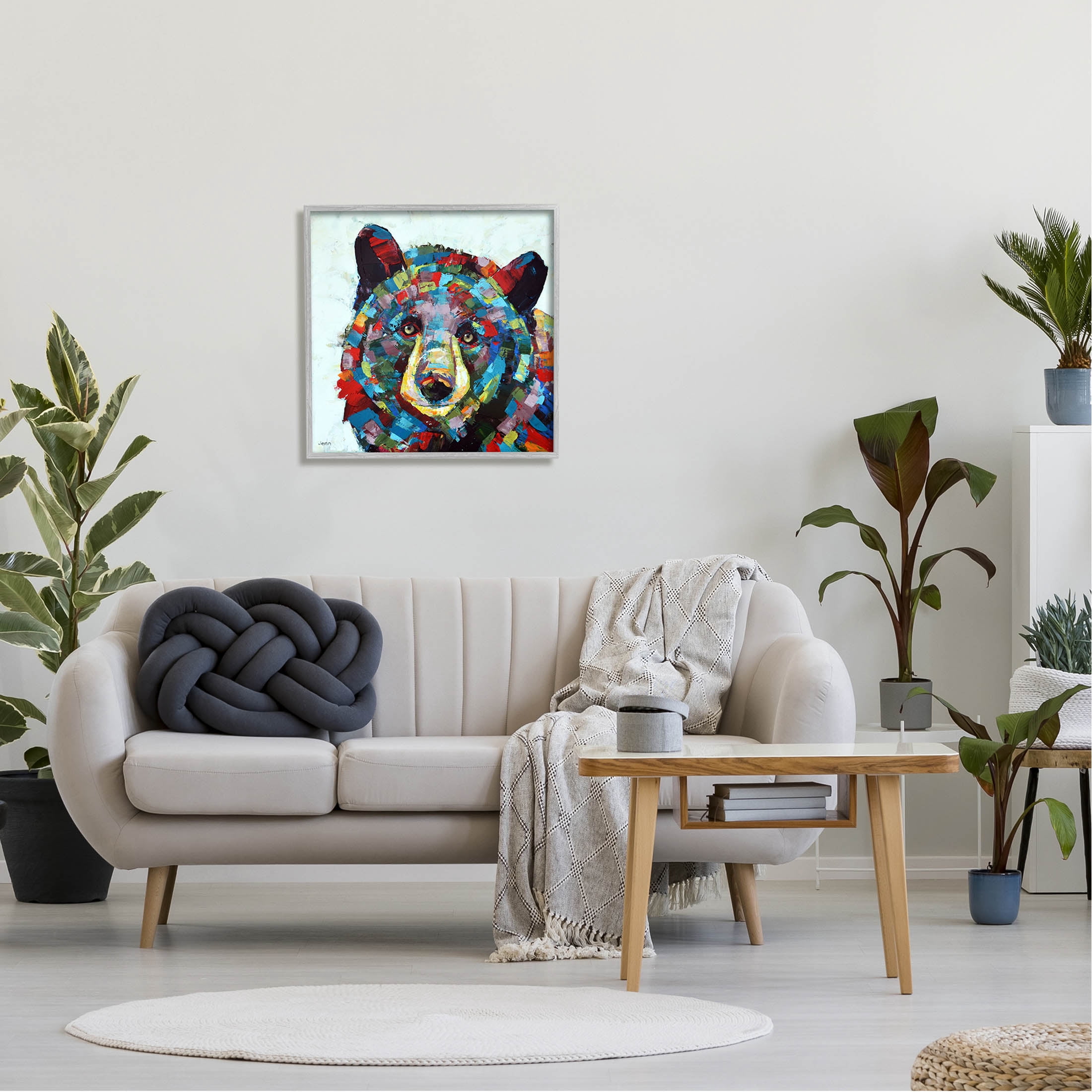 Modern Kaleidoscopic Bear Portrait Animals & Insects Painting Gray Framed Art Print Wall Art