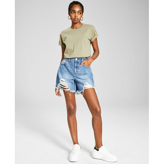 Now This Womens Cotton Denim Boyfriend Shorts Augie Med Wash 27