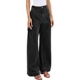 thumbnail image 4 of Women High Waisted Wide Leg Pleated Jeans Loose Elastic Denim Pants with Pockets, 4 of 6
