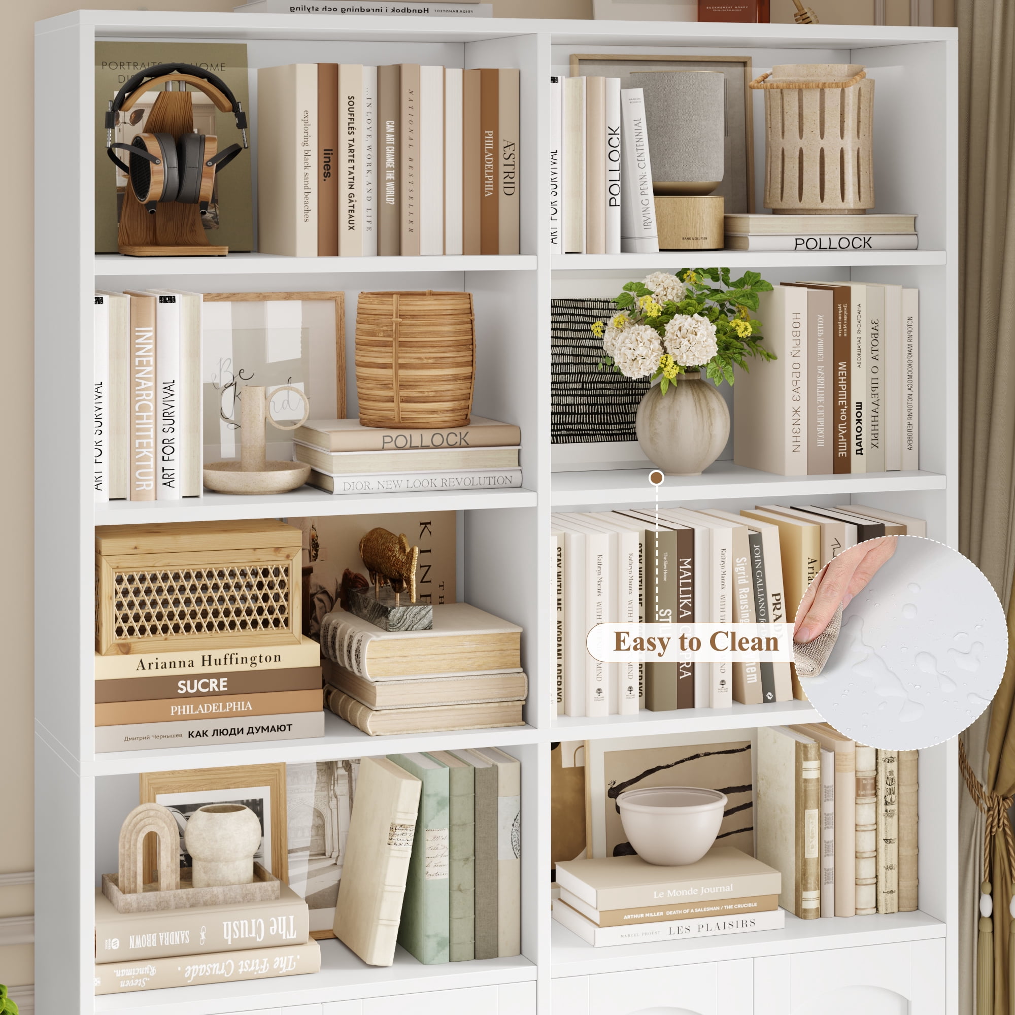 Homfa 73″ Tall Bookcases with Doors, 8 Cubes 6-Tier Double Row Bookshelf, White Bookcase for Living Room Home Office