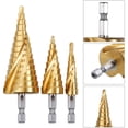 thumbnail image 5 of Juego de 3 brocas escalonadas con ranura en espiral de Whataatahia: acero inoxidable, plástico, metal y madera, broca escalonada con vástago hexagonal HSS, broca cónica para metal, juego de brocas de, 5 of 5