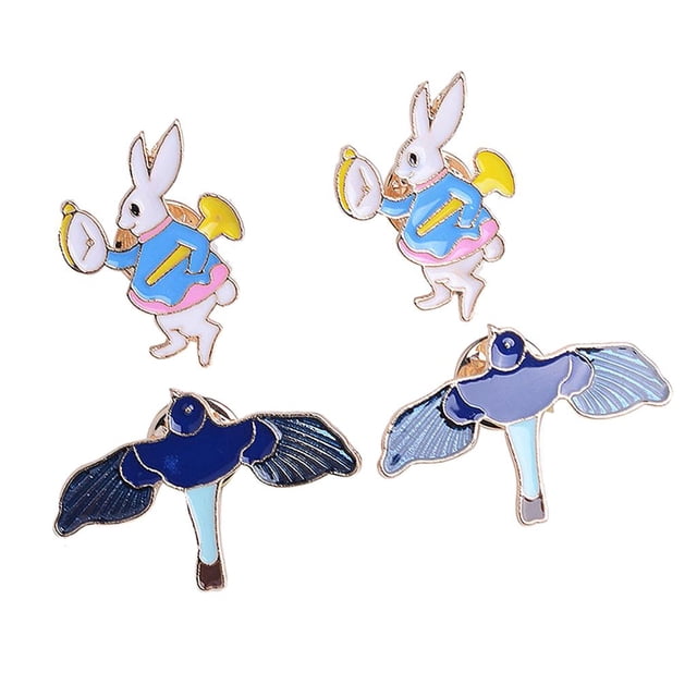 4 Piezas de Dibujos Animados Pájaro Conejo Broche Mariposa Embrague Solapa Pin Collar Pin
