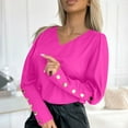 thumbnail image 2 of Loopsun Womens Winter Tops, Long Sleeve T Shirts for Women, Women's Casual Long Sleeve V Neck Shirt Blouses Tops Hot Pink, L, 2 of 5