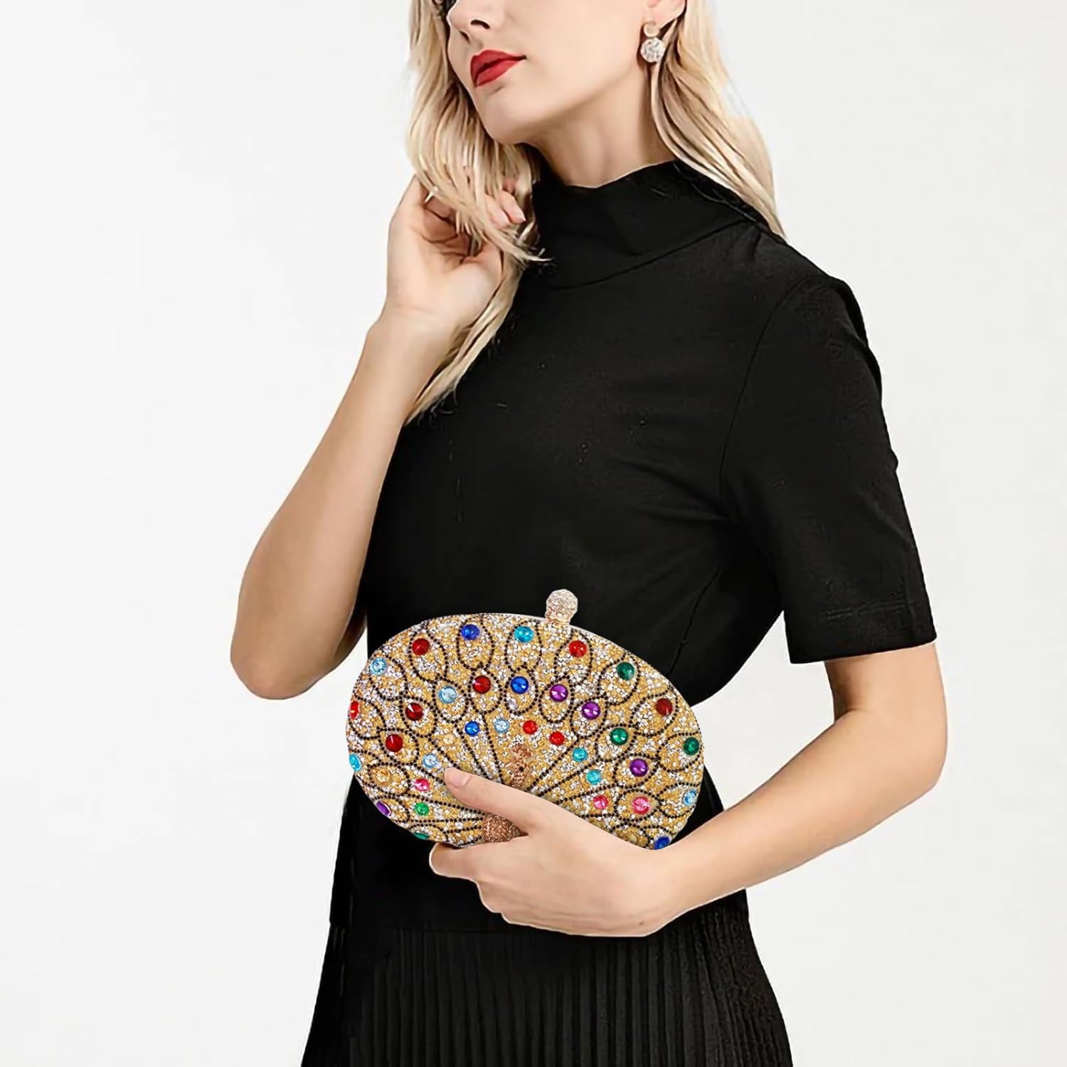 Womens Vintage Beaded Rhinestone Peacock Clutch Purse Handmade Crossbody Bag Evening Handbag For Wedding Party Prom