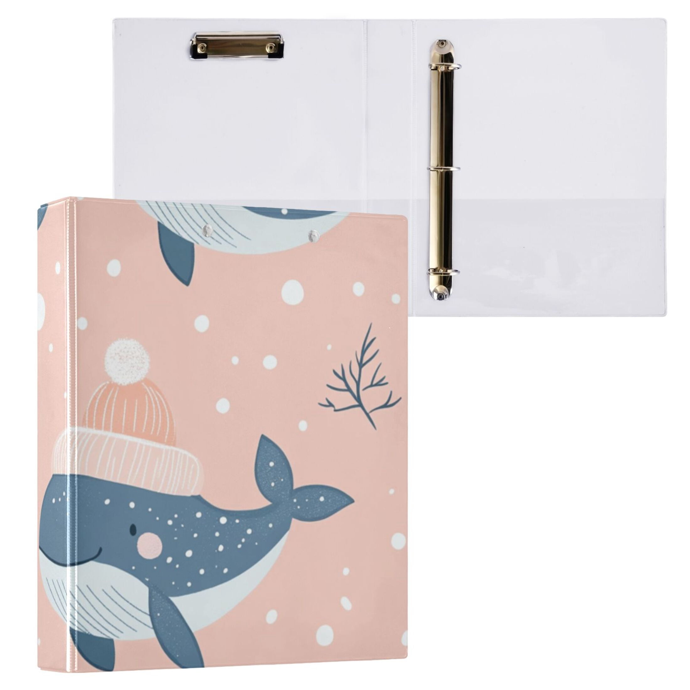 Winter Whales 3 Ring Binders 1.5 inch Hardcover File Folders with Interior Pockets A4 Size Organizer for School Office Hospital
