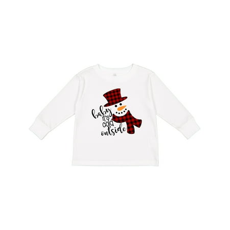 

Inktastic Baby It s Cold Outside Cute Snowman in Plaid Print Gift Toddler Boy or Toddler Girl Long Sleeve T-Shirt