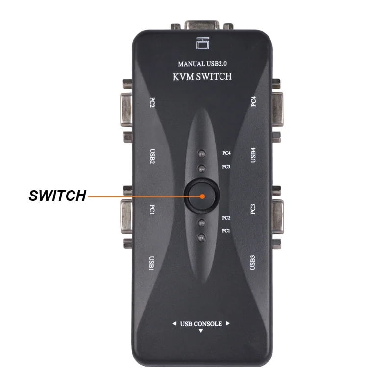 KSRplayer 4-Port USB 2.0 VGA KVM Switch with 4 PCS KVM Cable