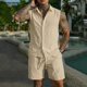 thumbnail image 4 of Ceisia Men's Loose Fit Linen 2-Piece Set Sleeveless Button-Down Shirt with Elastic Waist Drawstring Shorts Gifts, 4 of 7