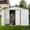 White+Yellow, variant on Olurrisa 10FT x 12FT Outdoor Metal Storage Shed, White+Yellow Apex Roof Design with Hinged Lockable Door, Durable Construction with Punched Vents