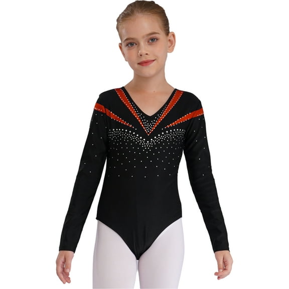 Aislor Leotards Gymnastics for Kids Girls Shiny Long Sleeve Unitard Bodysuit Ballerina Costume