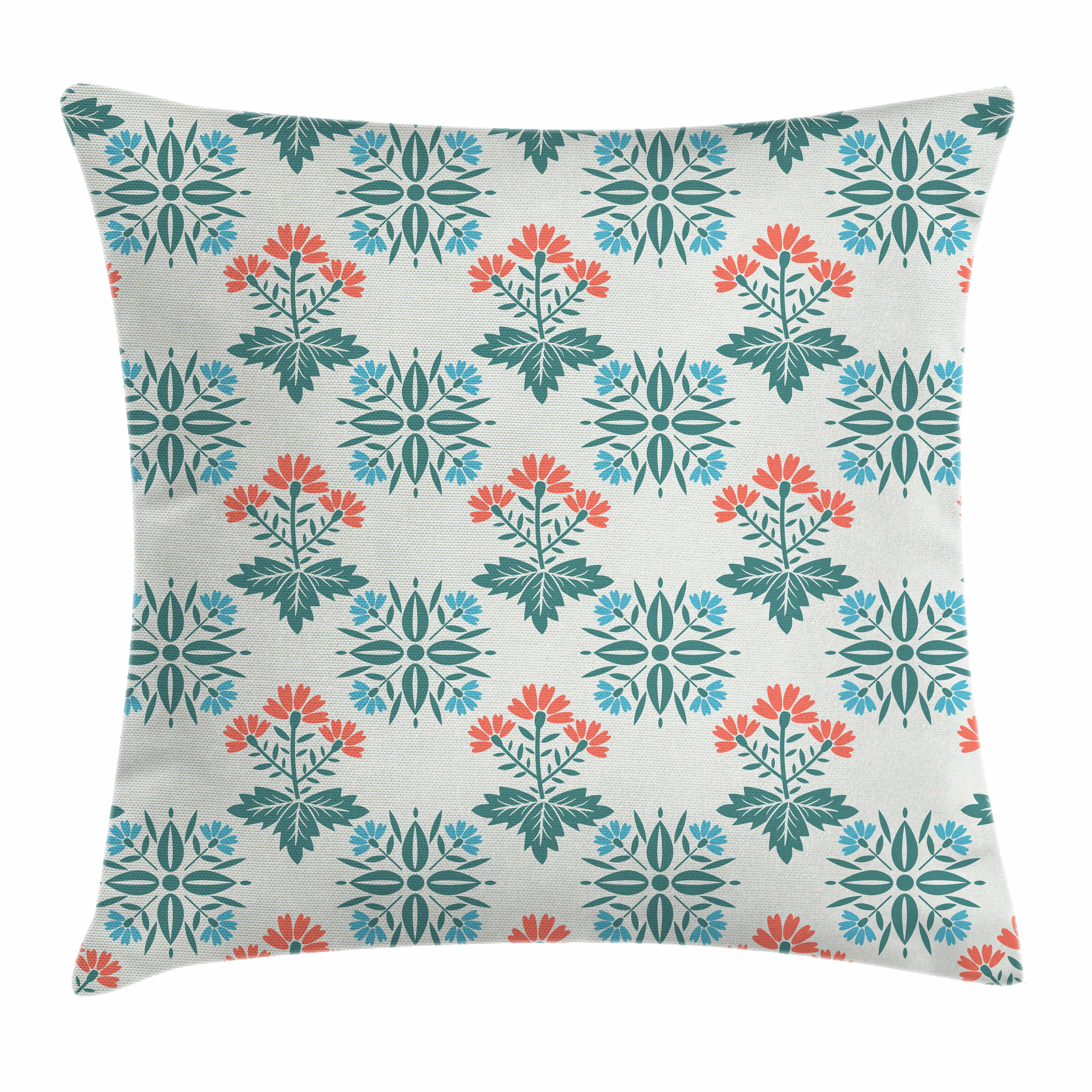 Seafoam Throw Pillow Cushion Cover, Ornate Floral Arrangement