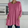thumbnail image 2 of NINGMENG Hauts pour Femmes Couleur Unie Col Rond Manches Longues Poches T-Shirts Chandail Extérieur, Rouge, TG, 2 of 5