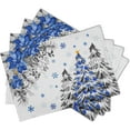 thumbnail image 2 of mubwai Christmas Placemats Set of 4 Blue Grey Xmas Trees Balls Linen Place Mat 12"x18" Winter Poinsettia Floral Snowflakes Stain Resistant Table Mats for Kitchen Dining Holiday Party Decor, 2 of 8